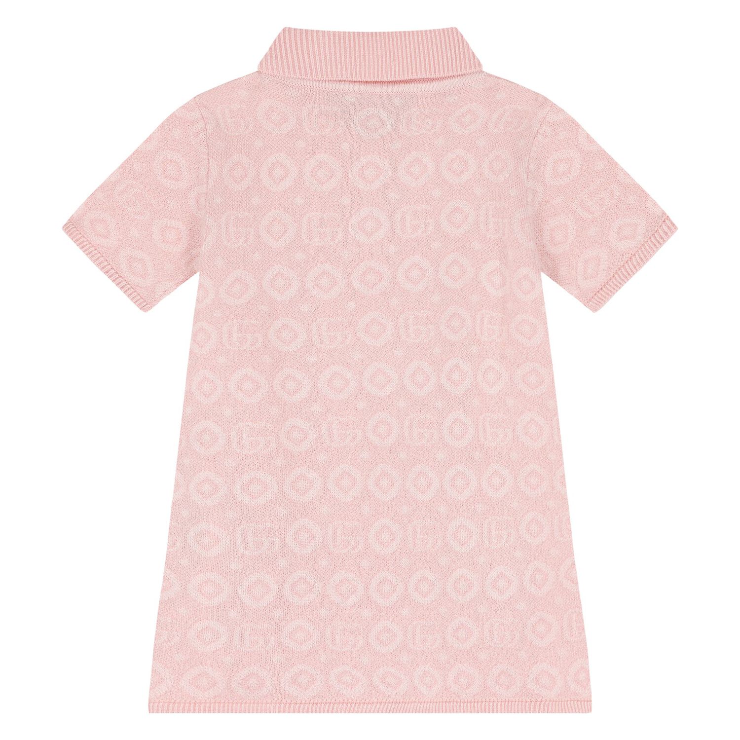 Younger Girls Pink Knitted Polo Dress, 1, hi-res