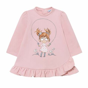 Younger Girls Pink Long Sleeve Dress