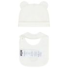 White Teddy Bear Logo Hat & Bib Baby Gift Set, 1, hi-res