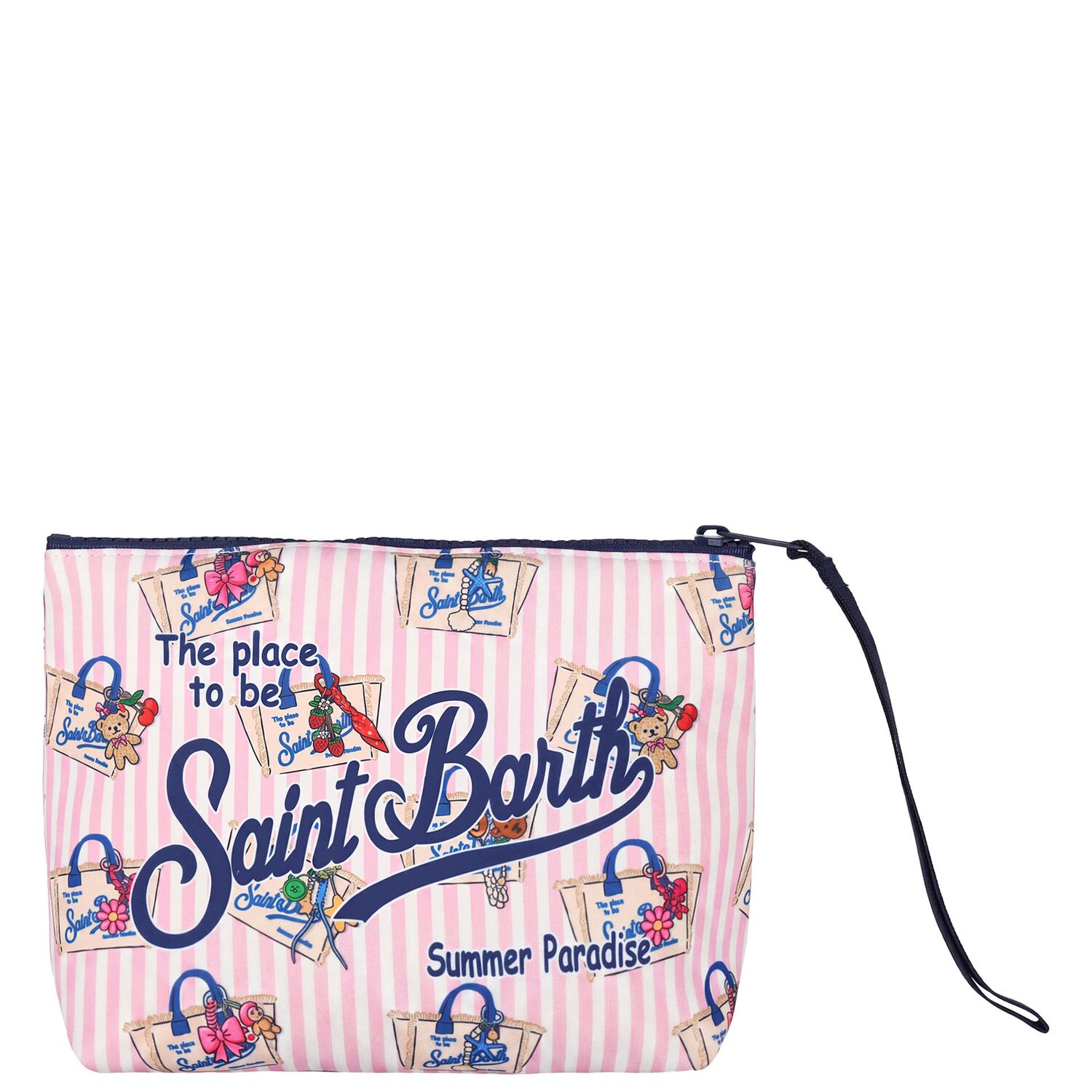 Girls White & Pink Striped Aline Logo Pouch ( 15cm ), 1, hi-res