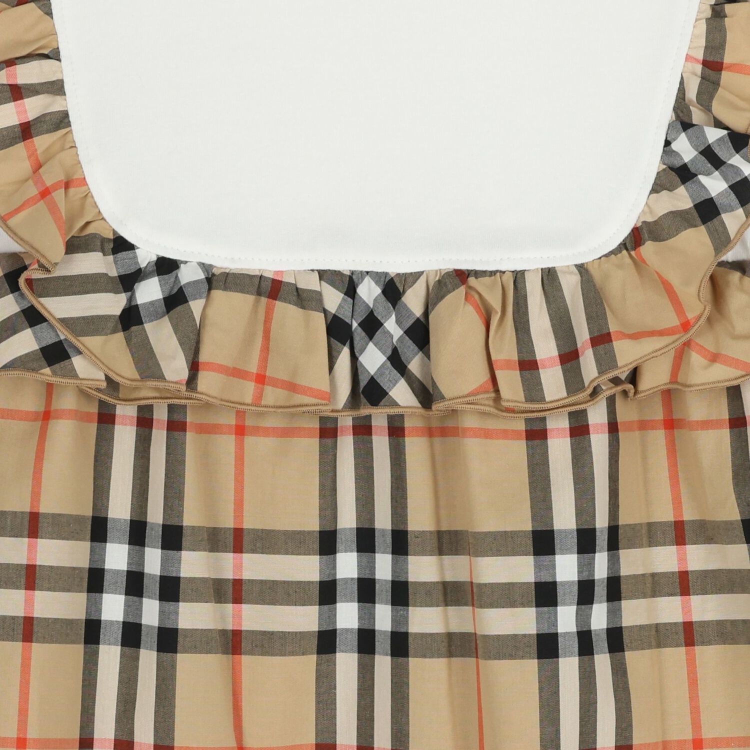 Girls White & Beige Check Ruffled Dress, 1, hi-res