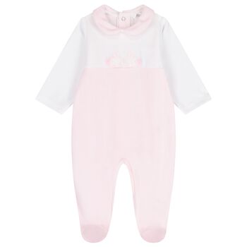 Baby Girls White & Pink Rabbit Babygrow