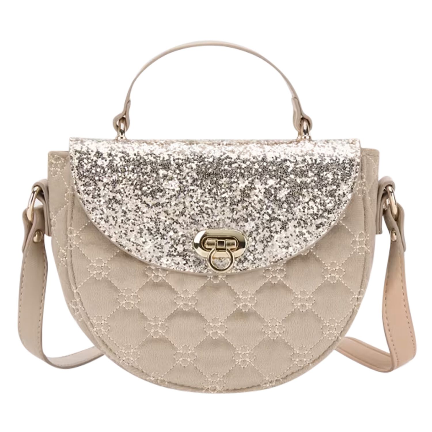 Girls Beige Glitter Handbag, 1, hi-res