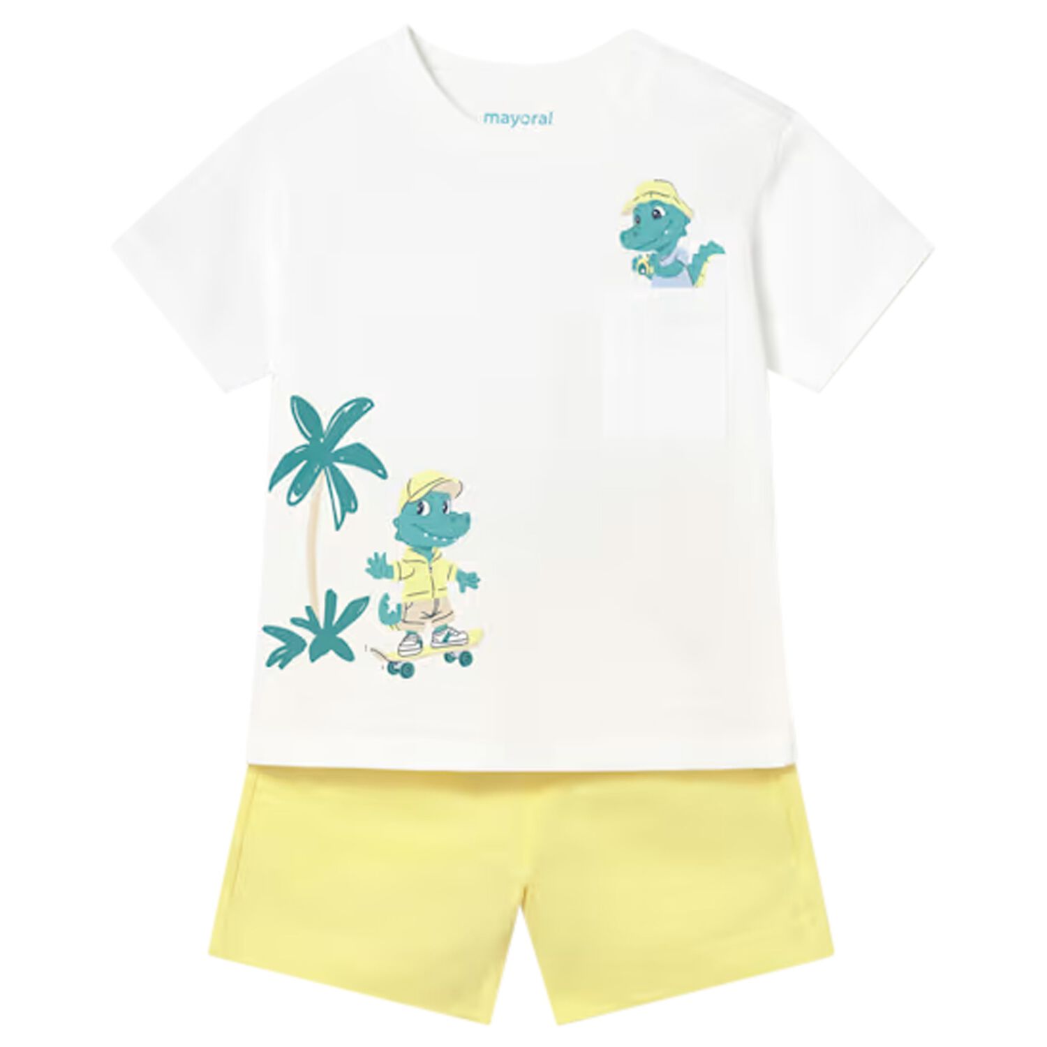Younger Boys White & Yellow Shorts Set, 1, hi-res