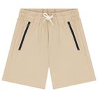 Boys White & Beige Shorts Set, 1, hi-res