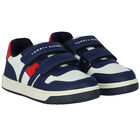 Boys Navy Blue Logo Trainers, 1, hi-res