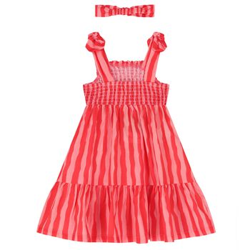 Girls Pink Striped Smocked Dress Set