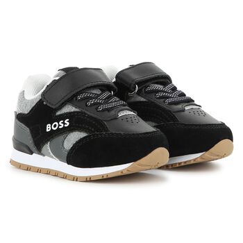 Boys Mini Me Black Logo Trainers