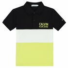 Boys Neon Yellow, Black & White Logo Polo Shirt, 2, hi-res