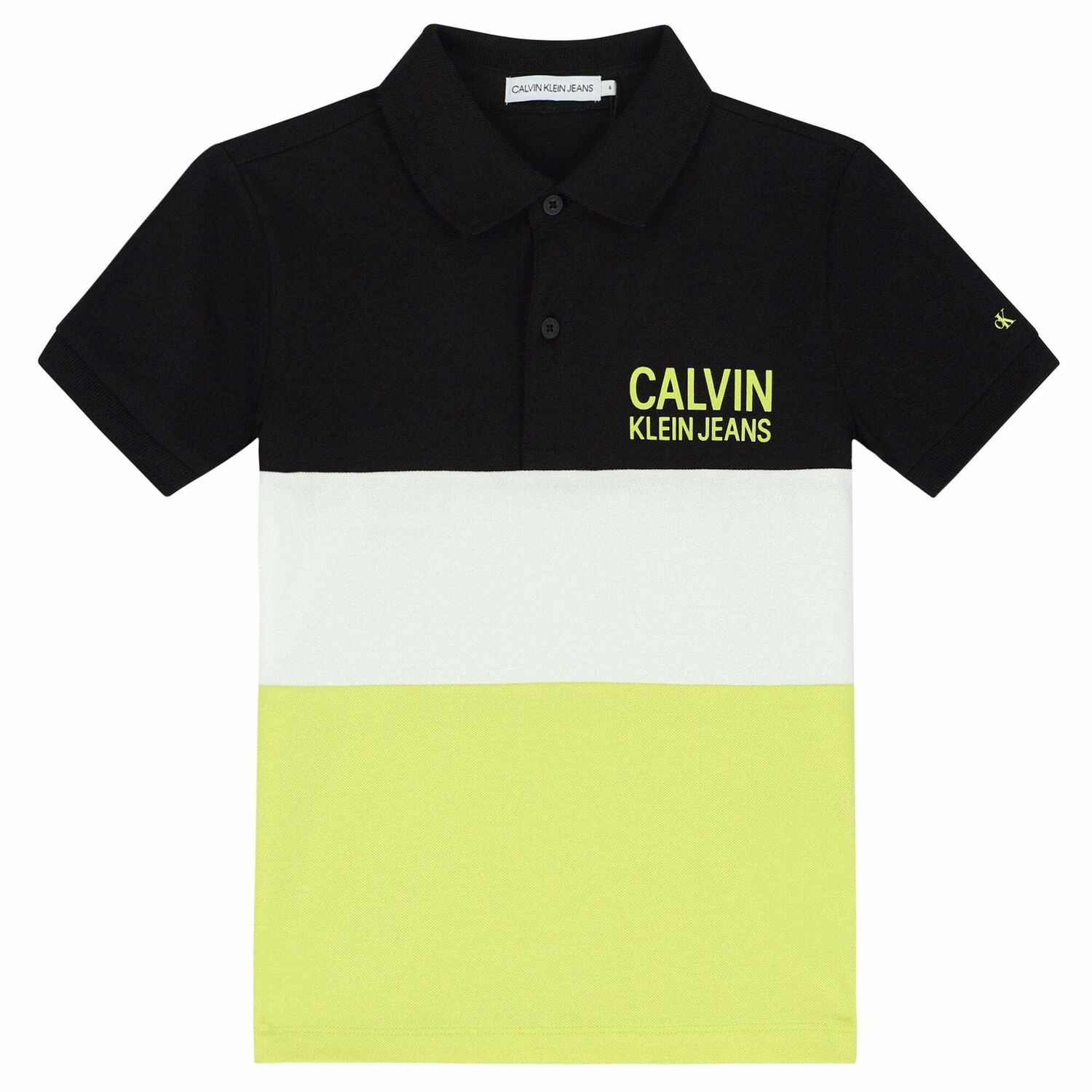 Boys Neon Yellow, Black & White Logo Polo Shirt, 2, hi-res