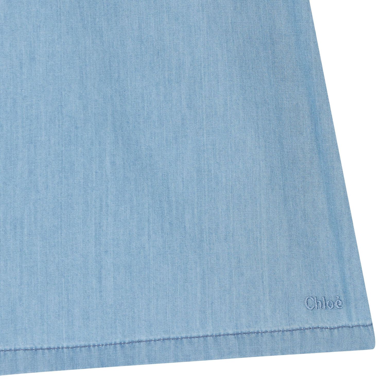 Girls Denim Blue Ruffled Dress, 1, hi-res