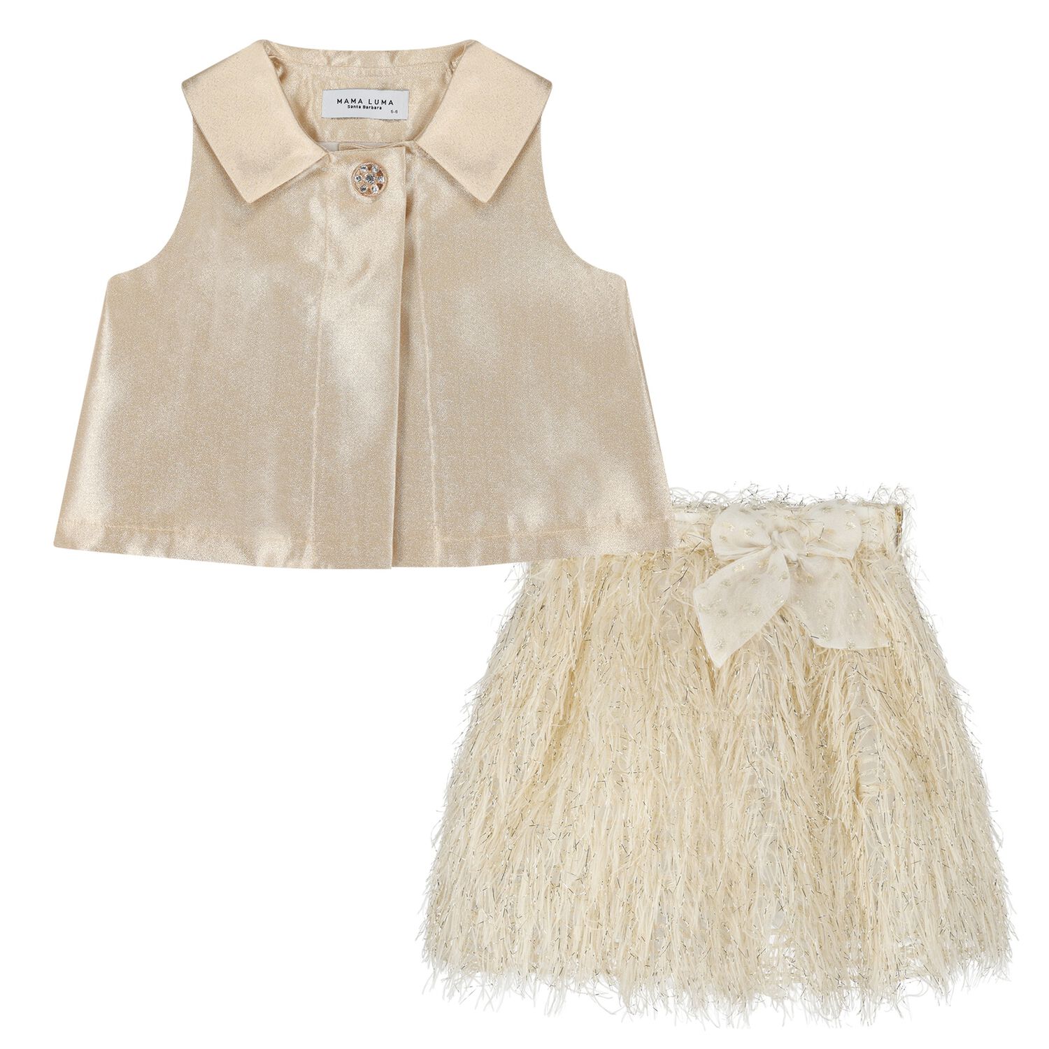 Girls Gold Fringe Skirt Set, 1, hi-res