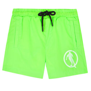 Boys Neon Green Logo Swim Shorts