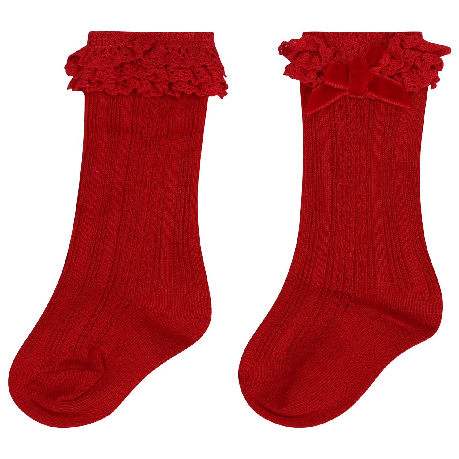 Baby Girls Red Lace Socks, 1, hi-res