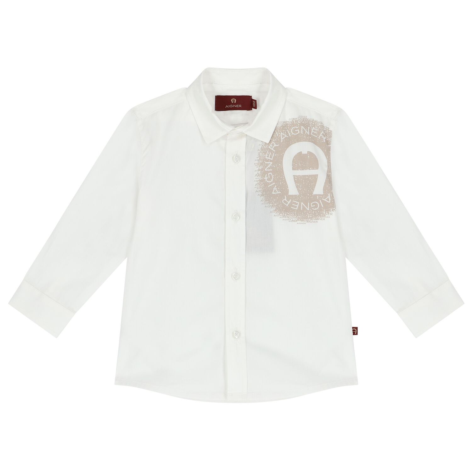 Younger Boys White & Beige Logo Shirt, 1, hi-res image number null