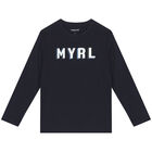 Boys Navy Logo Long Sleeve Top, 2, hi-res