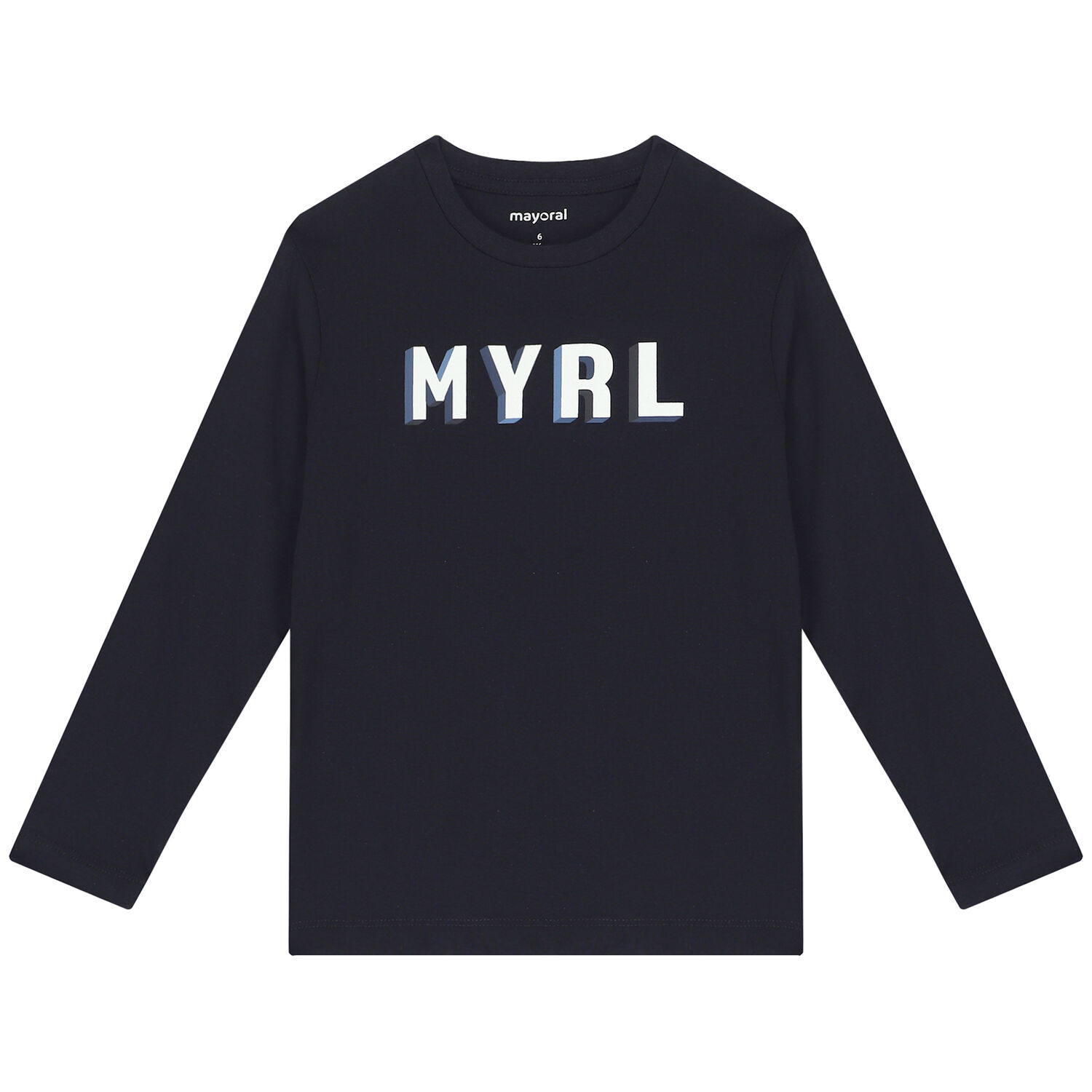 Boys Navy Logo Long Sleeve Top, 2, hi-res