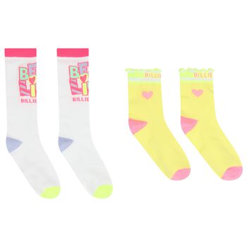 Girls White & Yellow Logo Socks ( 2-Pack ) 