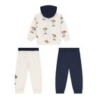 Baby Boys Ivory & Navy Blue Teddy Bear 3 Piece Tracksuit, 1, hi-res