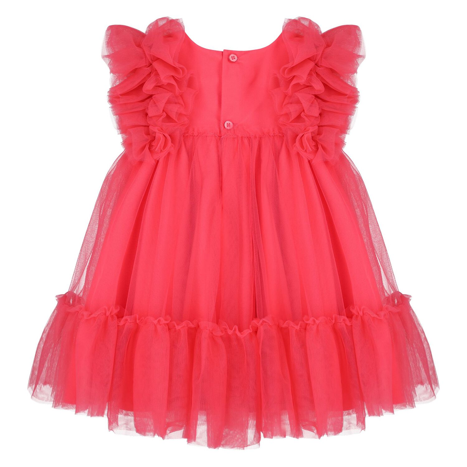 Younger Girls Red Ruffled Tulle Dress, 1, hi-res