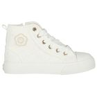 Girls White Flower Trainers, 1, hi-res