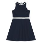 Girls Navy Blue Cotton Skater Dress, 1, hi-res