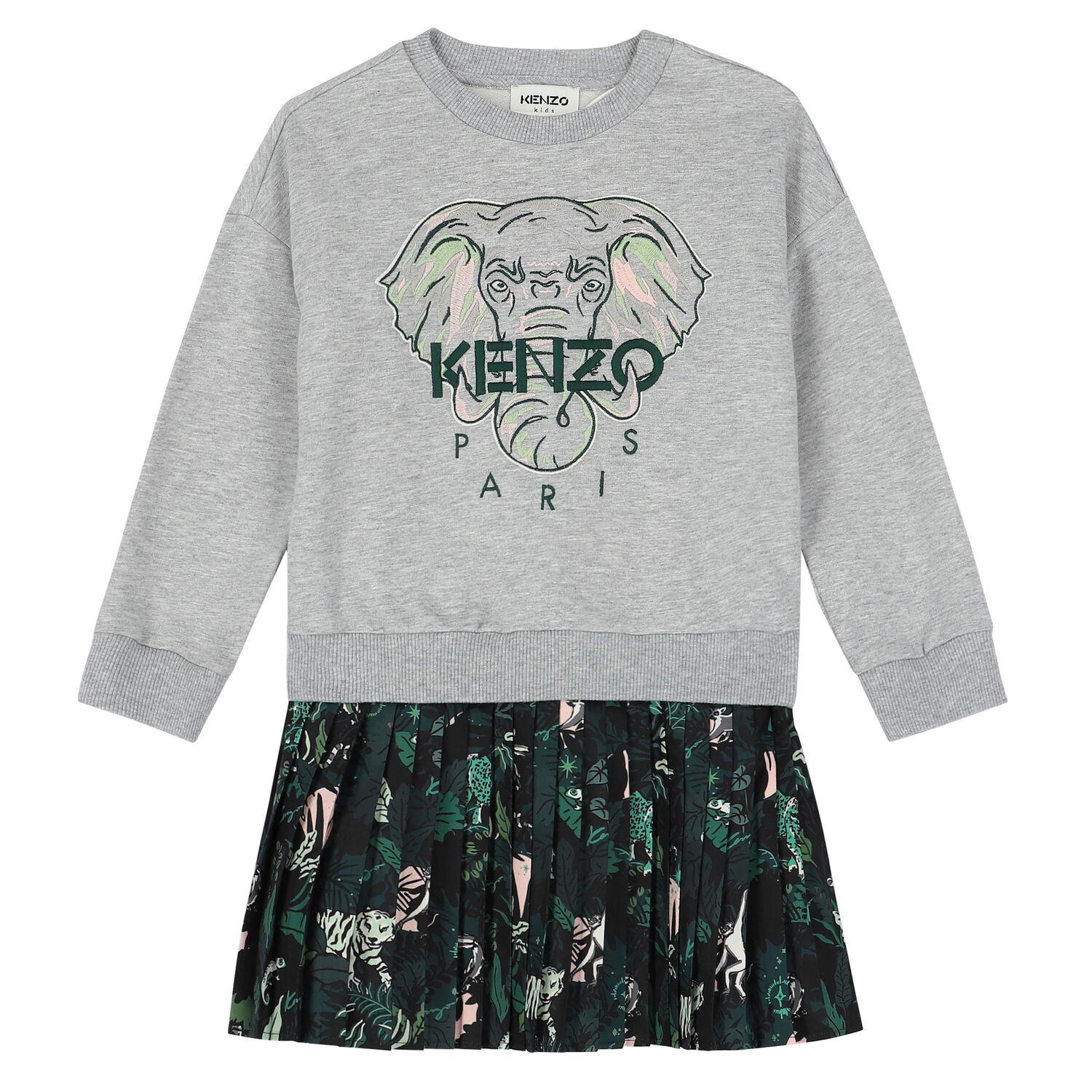 Girls Grey Sweatshirt & Green Dress Set, 1, hi-res image number null