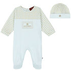 Boys Blue, Ivory & Gold Logo Babygrow & Hat Set, 1, hi-res