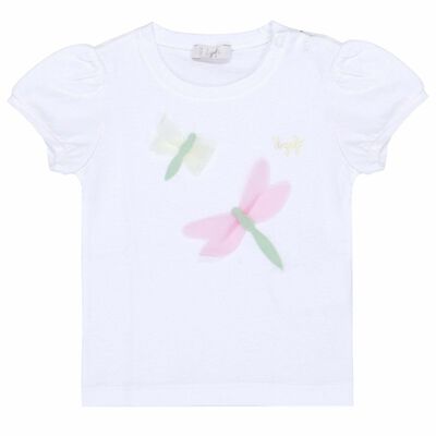 Younger Girls White Butterfly Tulle Top