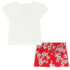 Younger Girls White & Red Floral Shorts Set, 2, hi-res