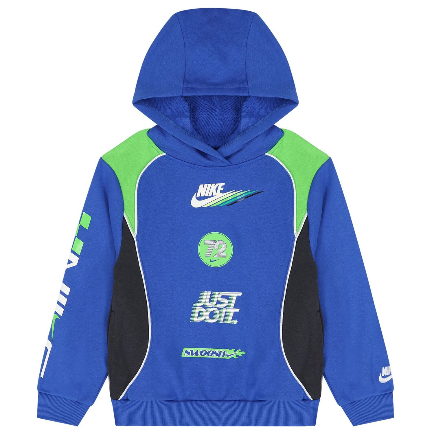 Boys Blue & Green Logo Hooded Top, 1, hi-res