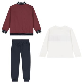 Boys Burgundy, White & Navy Blue Tracksuit Set (3 Piece)