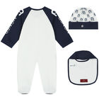 Baby Boys Navy Blue & White Logo Babygrow Set, 1, hi-res