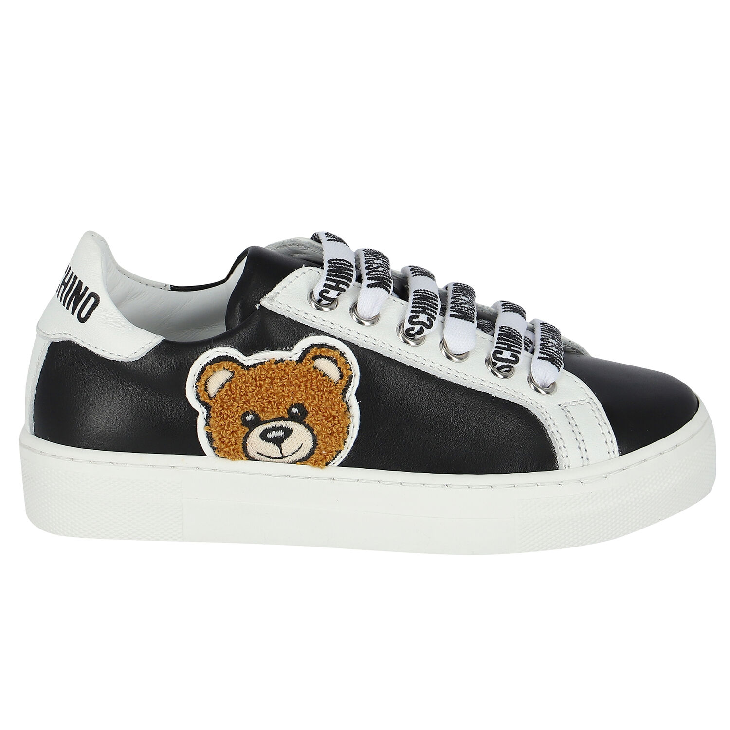 Black Logo Leather Trainers, 1, hi-res