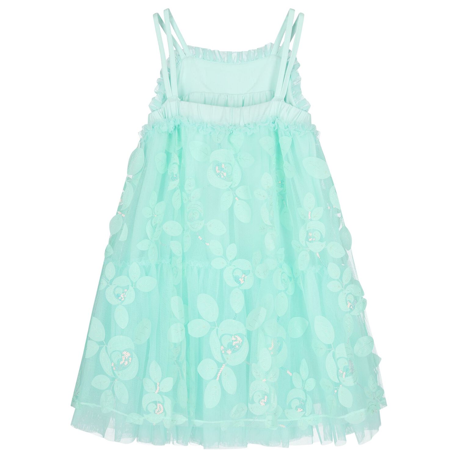 Girls Green Appliqued Tulle Dress, 1, hi-res