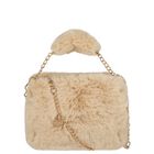 Girls Beige Faux Fur Handbag, 2, hi-res