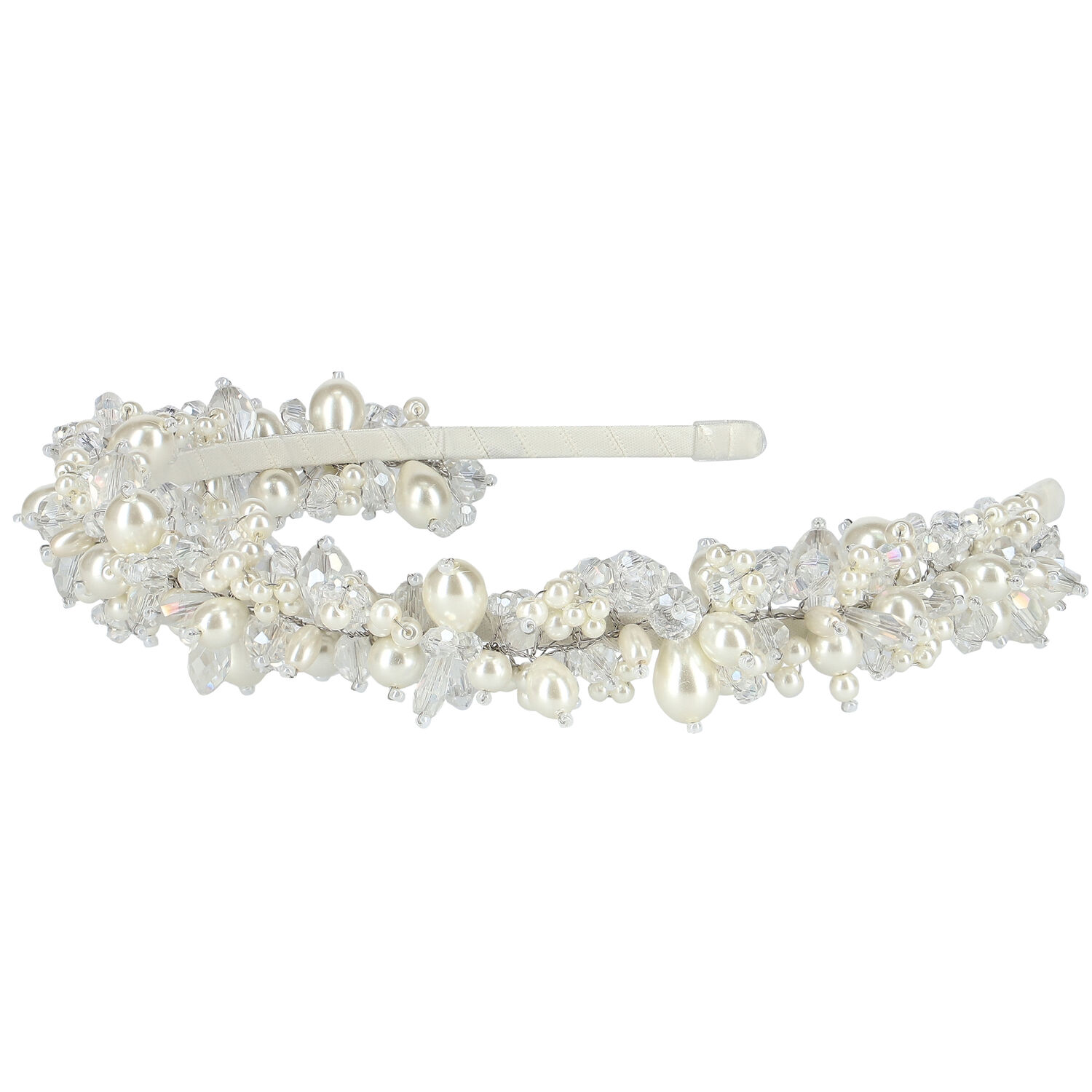 Girls White Embellished Pearl & Crystal Headband, 1, hi-res image number null