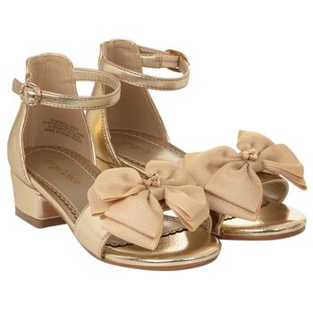 Girls Gold Bow Sandals
