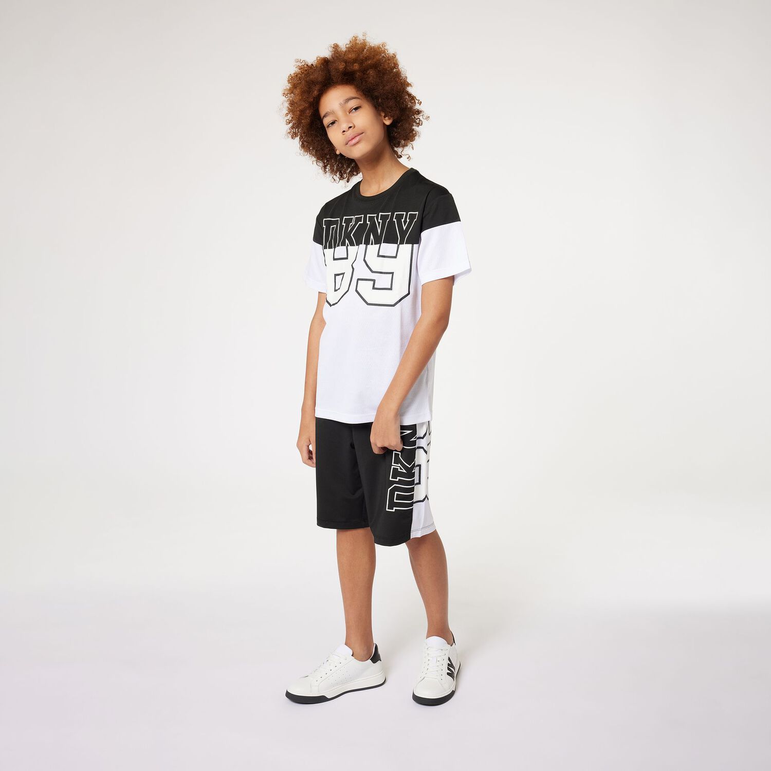 Boys Black & White Logo Shorts, 1, hi-res