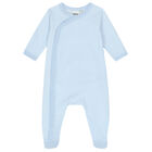 Baby Boys Blue & White Logo Babygrow, 1, hi-res