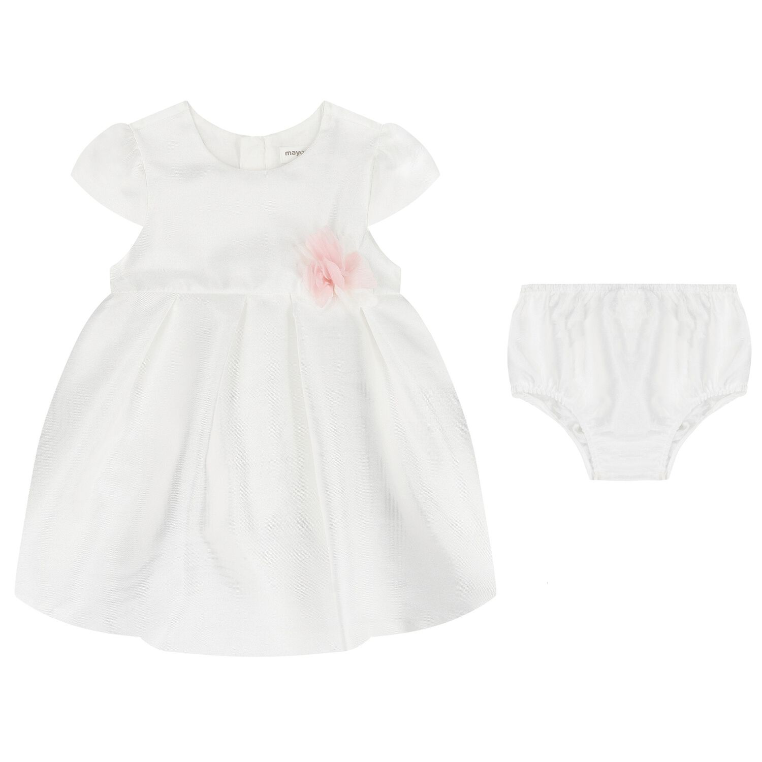 Baby Girls White Flower Satin Dress Set, 1, hi-res image number null
