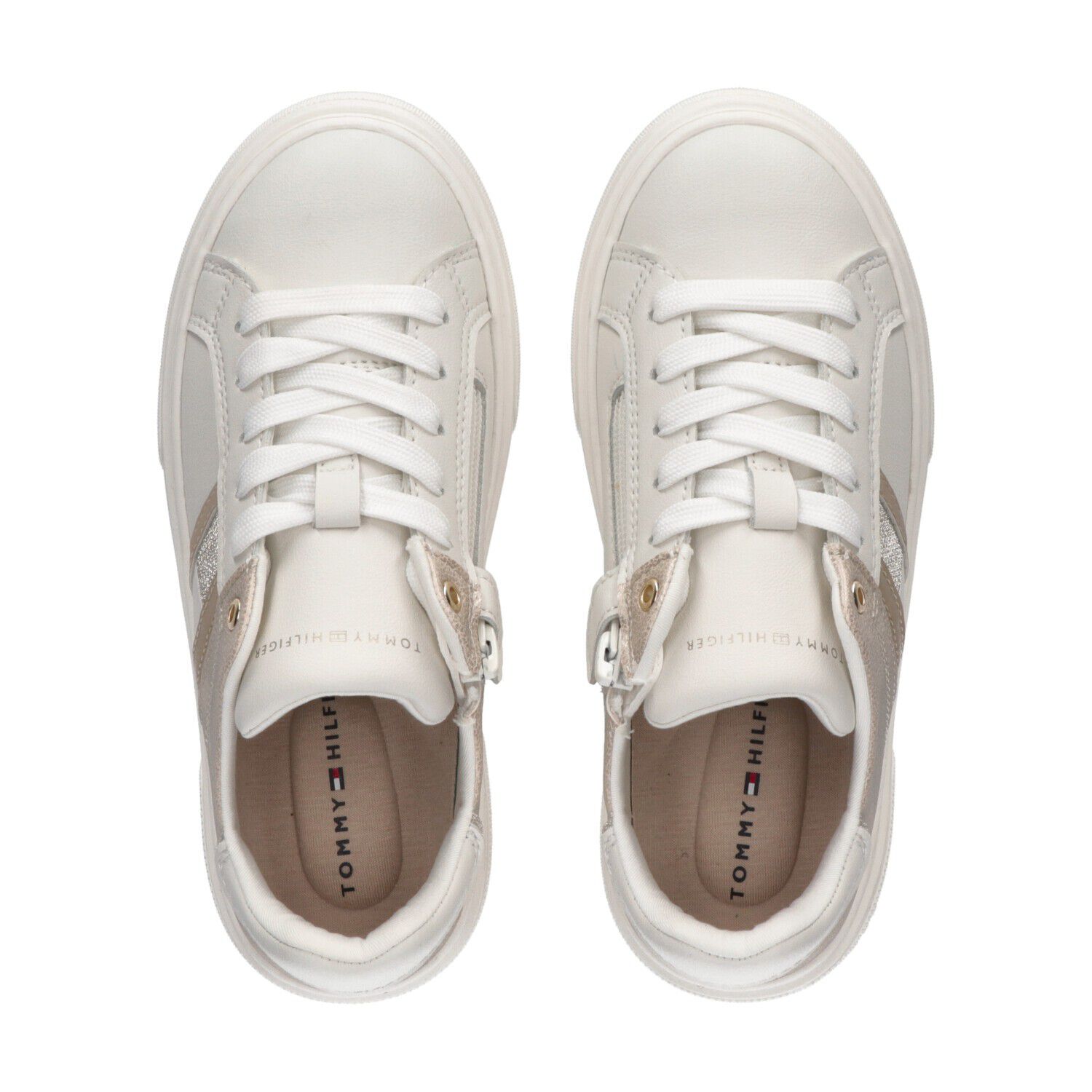 Girls White & Gold Logo Trainers, 1, hi-res