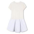 Girls Ivory & White Logo Dress, 1, hi-res