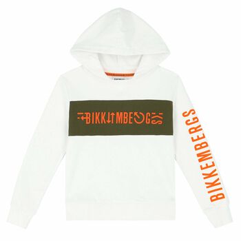 Boys White Logo Hoodie Top