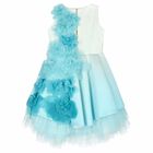 Girls Blue Satin & Tulle Dress, 2, hi-res
