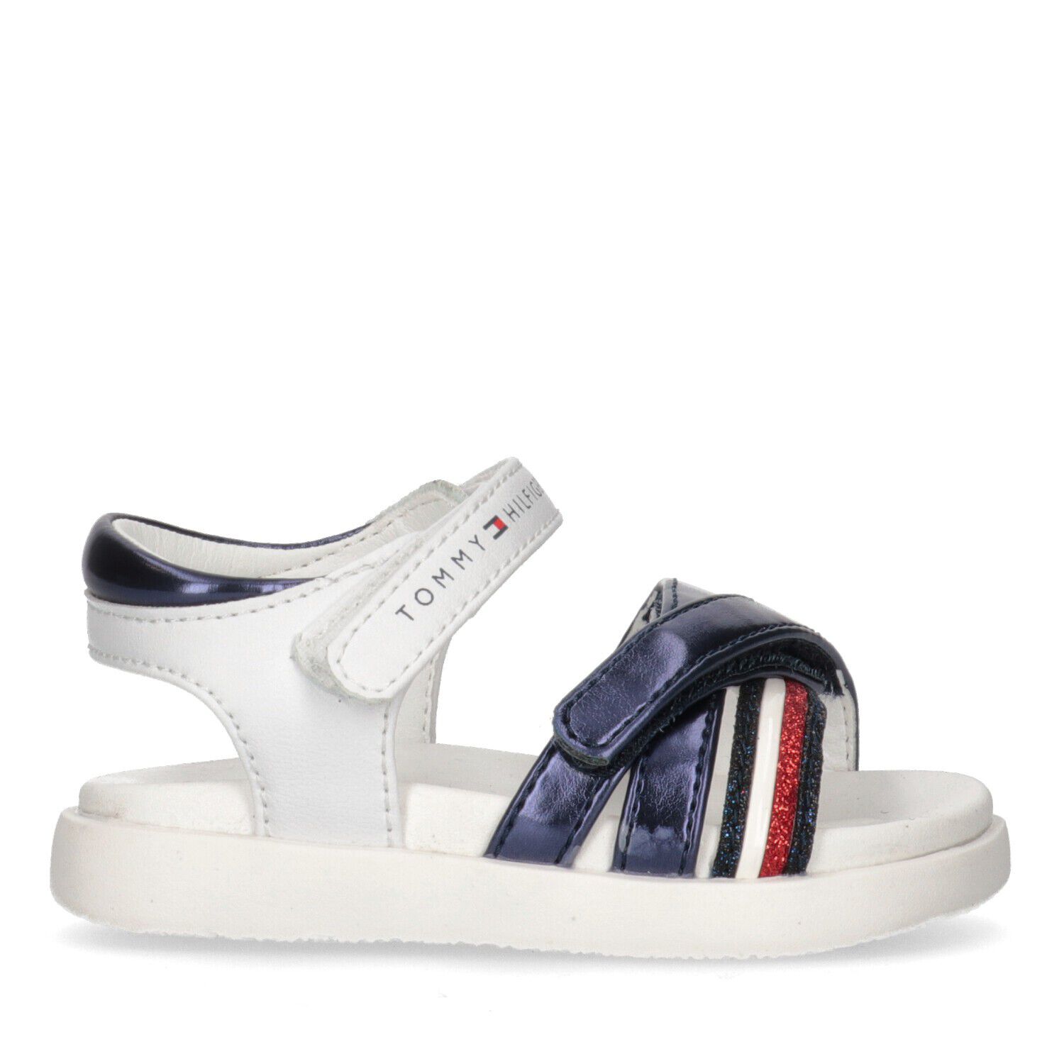 Girls White & Blue Striped Sandals, 1, hi-res