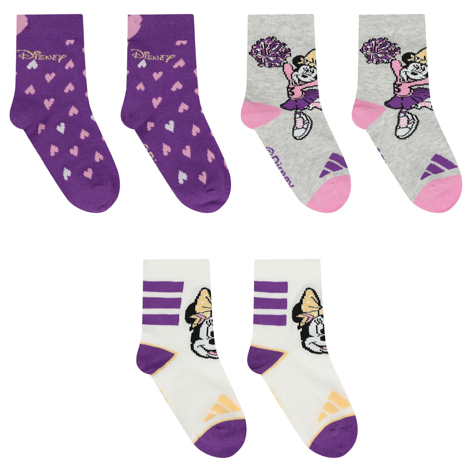 Girls Purple, Grey & White Disney Logo Socks ( 3-Pack ), 1, hi-res