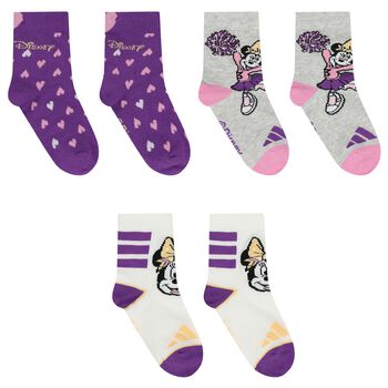 Girls Purple, Grey & White Disney Logo Socks ( 3-Pack )