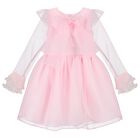 Girls Pink Organza Bow & Ruffle Dress, 1, hi-res