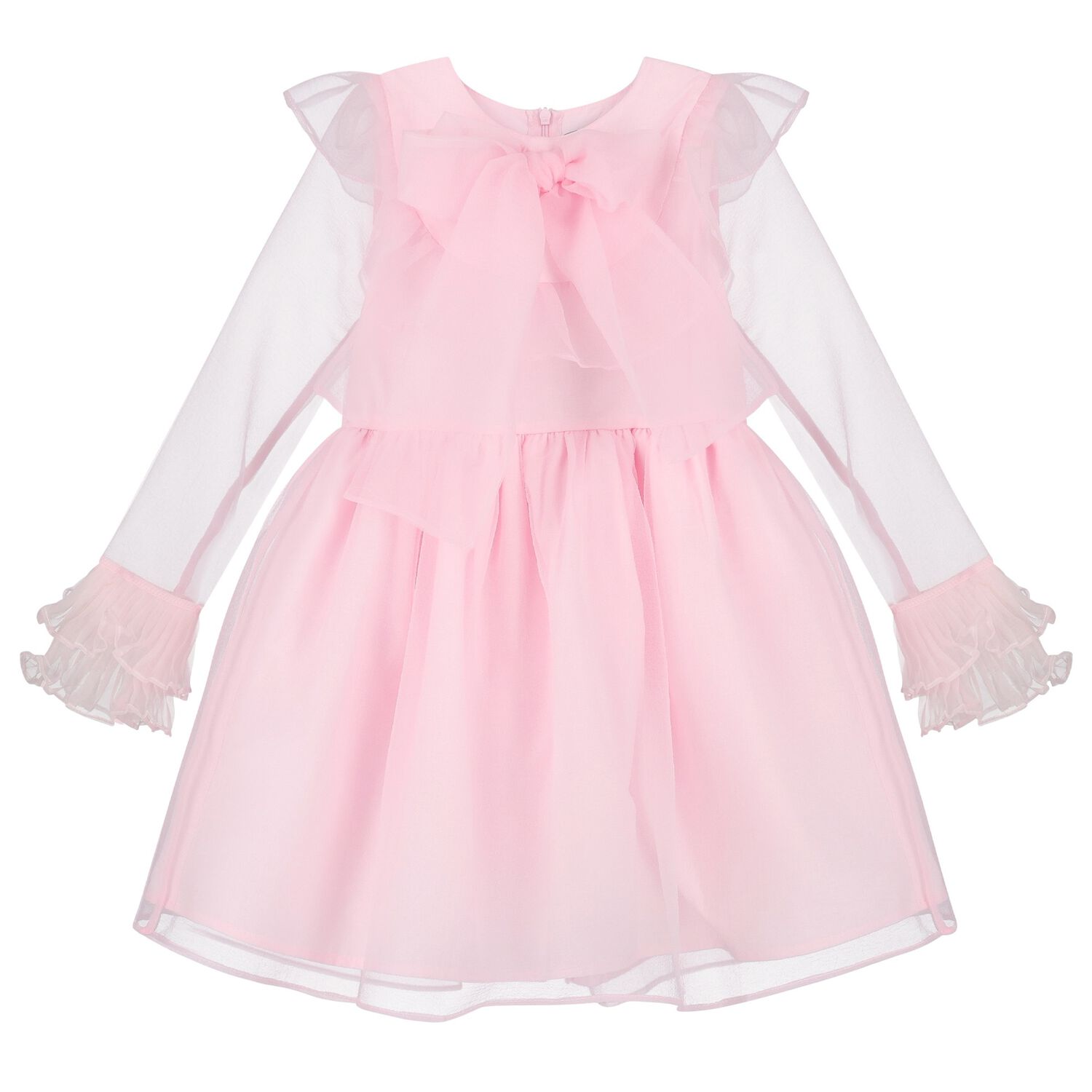 Girls Pink Organza Bow & Ruffle Dress, 1, hi-res image number null